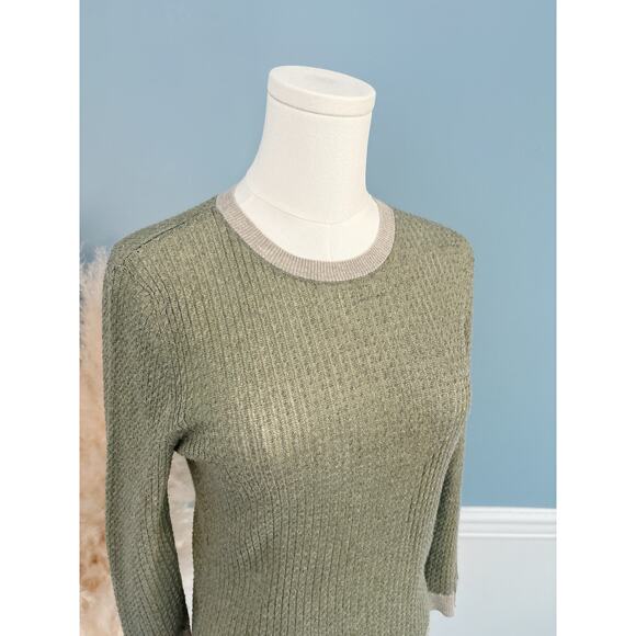 Zara Olive Green Italian Yarn Crewneck Sweater Size Medium Lightweight - Picture 2 of 9
